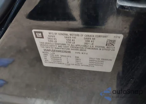 2017 Chevrolet Equinox Premier z USA, uszkodzony, nr VIN 2GNFLGE39H6228246